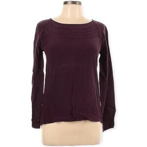Massimo Dutti‎ Blouse Long Sleeve Round Neck Embroidered Burgundy Women's L